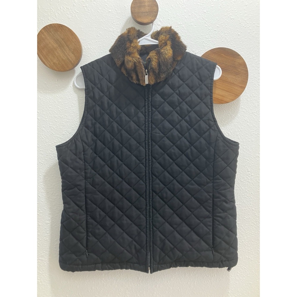 Women's LAUREN RALPH LAUREN Zip Quilted Vest w/Faux Fur Collar‎ S BLACK